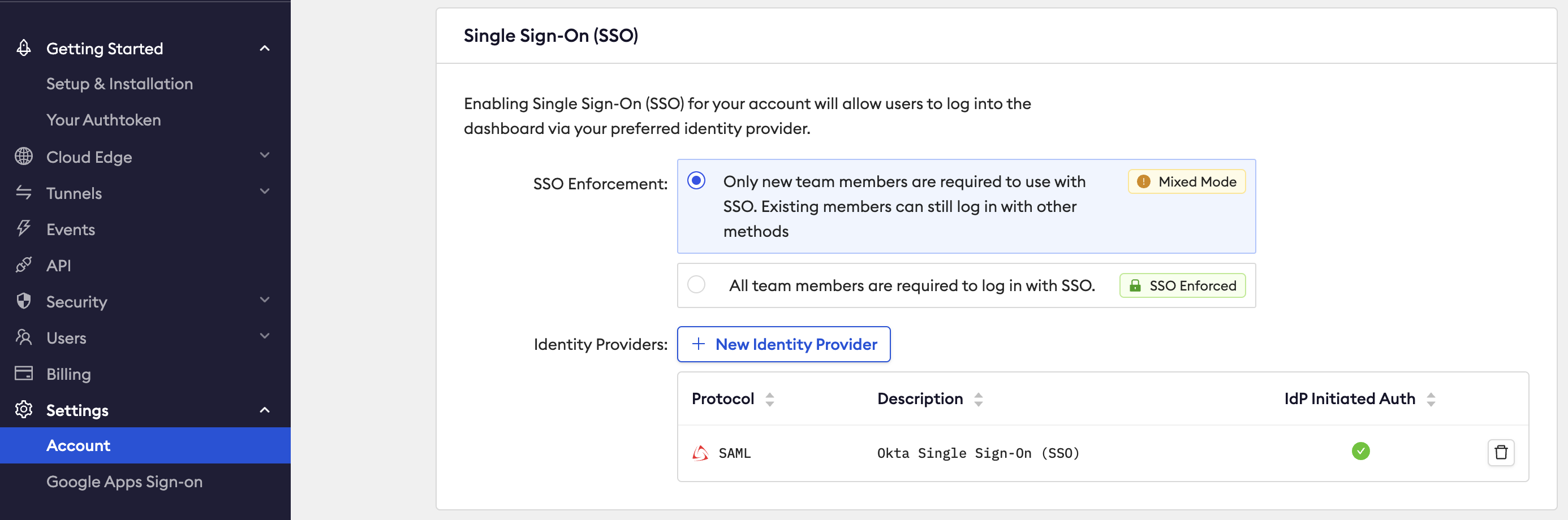 ngrok Dashboard Settings